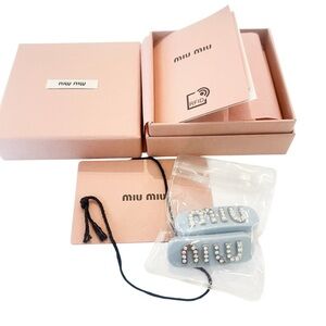 Miu Miu Powder Blue Crystal Logo Hair Clips with Pink Box